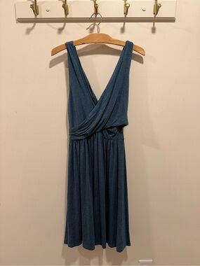 NEW LOFT Double V Flare Dress in Deep Bayou Blue